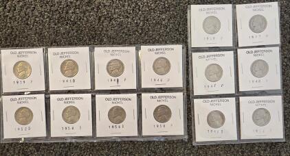 Jefferson Nickel Set, Coins, 1939-1958, Mixed Mint Marks, US 5c Coins, Felix Schlag Design