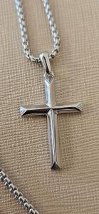 Sterling Silver 925 Cross Pendant Necklace, Box Chain, 20" Lobster Clasp, High Polish Finish