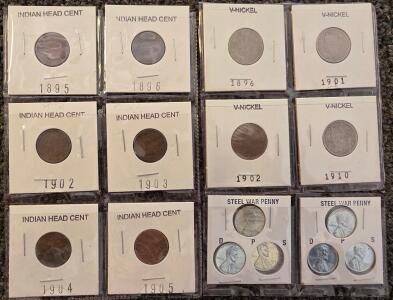 Indian Head Cents (1895&ndash;1905), Liberty Nickels, 1943 Steel War Penny D/P/S Set, Mixed Collection
