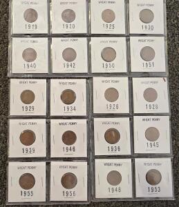 Lincoln Wheat Cent Collection, Coins, 1919-1956, Variety of Dates, 95% Copper - US Mint