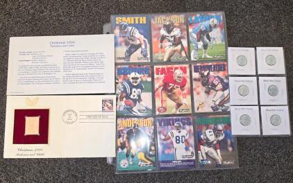 Mixed Collectibles Lot: SkyBox NFL Trading Cards, 1994 Christmas FDC, 6 Steel War Pennies 1943