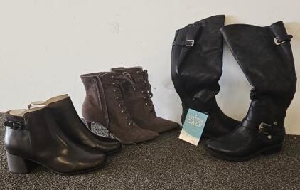 Baretraps Yanessa2 Wide Calf Black Boots Sz 5 | Alysha Mushroom Ankle 9.5 | Emma 10W | Gray Lace-Up