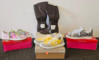 Rampage Holly Sneakers US 10 (Snake Print, Tie Dye) & MILAH Tall Boots W6M, Camper Kids Driftie
