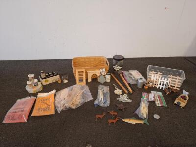 Dollhouse Miniatures & Craft Supplies Lot &ndash; Vintage Kits, Wood Parts, Delta Paints, 50+ Pieces