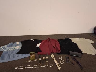 Women&rsquo;s Clothing Lot &ndash; 5 Pieces: Silk & Cotton Sweaters, Embroidered Tops, Various Sizes & Brands, costume jewelry, women's watches
