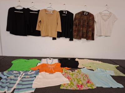 Women's Clothing Lot: Sweaters, Cardigans, Blouses, Knit Tops, and Short Sleeve Tops - 14 Pcs