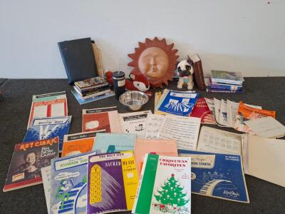 Large Mixed Lot: Vintage Accordion & Guitar Sheet Music, Books, Wall Art, Toys, Accessories