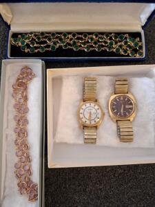 Benrus & Seiko Men's Automatic Watches, 35mm, Gold-Tone Bands Plus 32" Green & Purple Station Necklaces