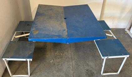 Blue Folding Picnic Table with Benches, Seats 4, Portable Carry Case, Umbrella Hole