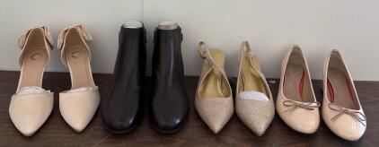 Women's Dress Shoe Lot: Easy Spirit Black Ankle Boots, Vostey Slingbacks, Heels Size 10, Ballet Pumps