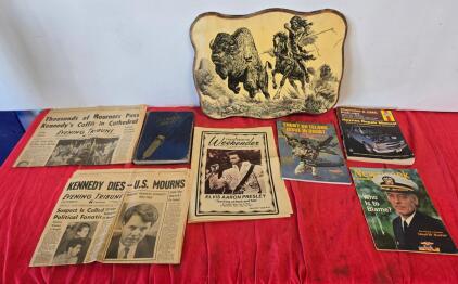 Historic Newspapers, Haynes Manual #24065, Elvis & Military Ephemera, Buffalo Wall Art Plaque Lot