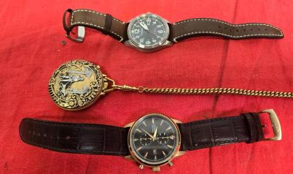 Citizen Eco-Drive Field & Chronograph Watches, Sochiet and Hunter Scene Pocket Watches, Leather Straps