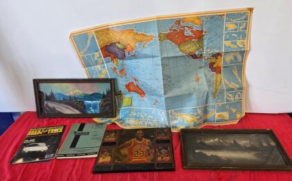 1961 Bendix Catalog, 1980s Road & Track, Michael Jordan Plaque, Vintage Paintings & Map Lot