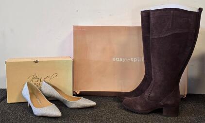 Jewel By Badgley Mischka Glitter Heels & Easy Spirit Brown Suede Knee-High Boots, Original Boxes (Size 7)