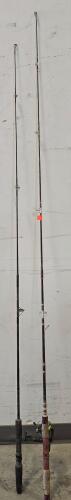 Two Spinning Fishing Rods, One-Piece, Fiberglass, Cork & EVA Handles, Reel Included