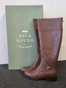 Sole Bound By Baretraps Tall Brown Boots, Synthetic Leather, Side Zipper, 2.5" Heel