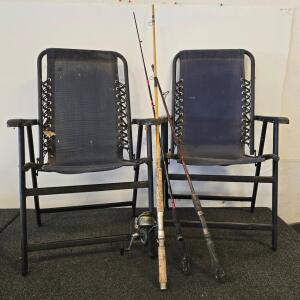 Eagle Claw Rogue Eagle RDE 200C 6&frac12; Ft Spinning Rod, 2 Additional Rods, And 2 Folding Outdoor Chairs