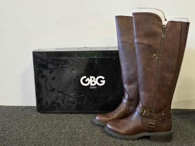 GBG Guess Women&rsquo;s Knee-High Brown Boots, Faux Leather, Side Zipper, Decorative Buckle, Boxed