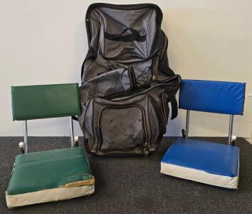 Portable Stadium Seats With Backs, Green And Blue, Includes Carrying Bag
