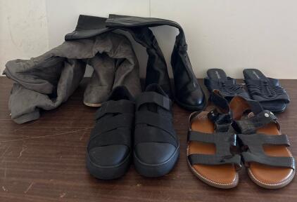 4 Pairs Women&rsquo;s Shoes &ndash; Sneakers, Tall Boots, Easy Street Sandals, Gladiator Sandals, Size 10