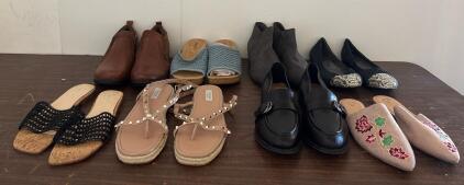 8 Pairs Women's Shoes: Sandals, Loafers, Booties, Mules, And Flats (ALL Size 10)