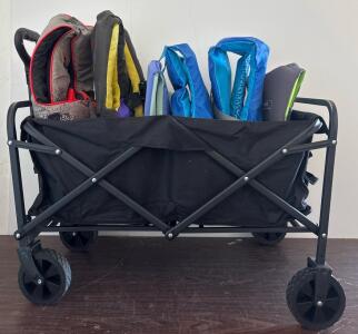 Collapsible Utility Wagon With 6 Life Jackets (Child-Adult, O'Brien, Stearns, Connelly, Cypress Gardens)