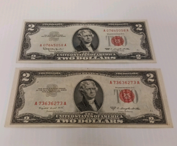 Red Label 1953 and 1963 2-Dollar Bills