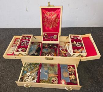 Large Vintage Jewelry Box &ndash; 60+ Pieces, Watches, Brooches, Necklaces, Bracelets, And More 1940s&ndash;1970s