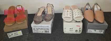 Andr&eacute; Assous Andrea-A Pink Transparent Espadrille Sandal Size 6, Caparross size 5, bar 3 white sandals with pearls size 8.5, Vince Camuto size 7, all brand new in boxes