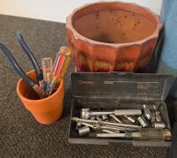 Mixed Lot: Hand Tools, Rotary Tool tested and functioning, Planters, Cooler, DIY Manual - 2