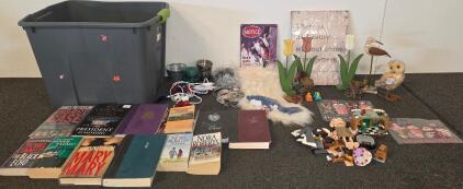 Large Lot of Mystery/Thriller/Romance Books, LEGO Harry Potter Dobby, TY Shark, Home Decor Signs