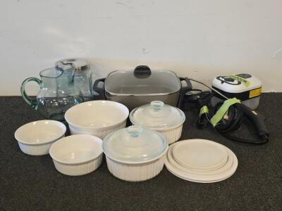 Presto Electric Skillet, Ceramic Cookware Set, Glass Pitcher, Garment Steamer, 9-piece Lot