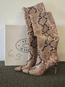 Steve Madden Snakeskin Knee-High Boots, Women&rsquo;s Size 6.5 US, Pointed Toe, Stiletto Heel, Boxed