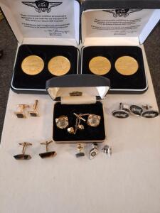 EAA 50th Anniversary & 100 Years of Flight Medallion Sets with Vintage Cufflinks