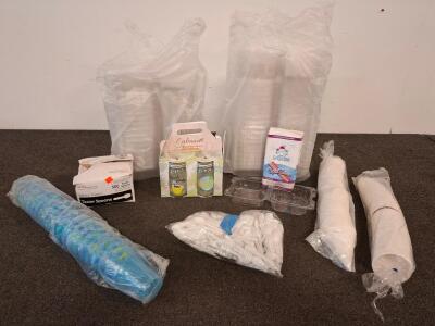 Large Lot Disposable Party Supplies: 600 Spoons, 150 Straws, 120 Cups, 60 Containers, snow cone cups, and spoons, mason jars sipper cups