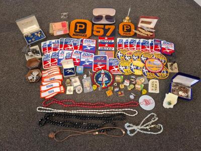 Vintage Mixed Aviation Memorabilia Lot, United & Continental Wings, EAA Oshkosh Patches, Jewelry