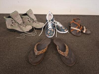 Assorted Pre-Owned Footwear Lot: Hiking Boots, Sneakers, Sandals, Flip-Flops