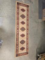 Geometric Tribal Runner Rug 8' x 2', Beige Multi-Color, Low Pile, Good Condition - 2