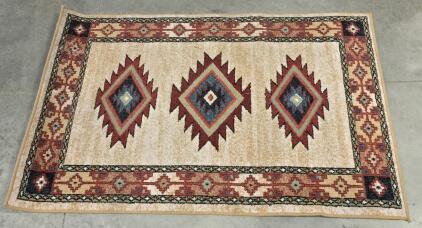 Southwestern Style Area Rug, 5&rsquo;x7&rsquo;, Geometric Diamond Pattern, Beige/Red/Blue, Machine-made