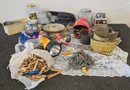Mixed Lot Vintage Osterizer Blender, Heavy-Duty Straps, Hubcap, Tools, Hardware & Chains