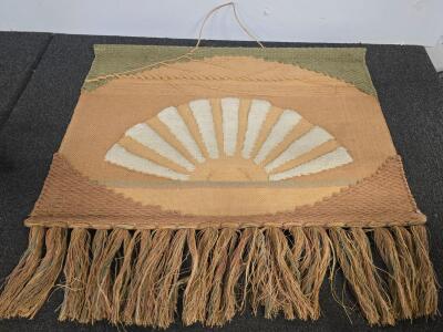 Handmade Woven Wall Hanging &ndash; Sunburst Motif, Natural Fibers, 36"x36", Fringe, Earth Tones