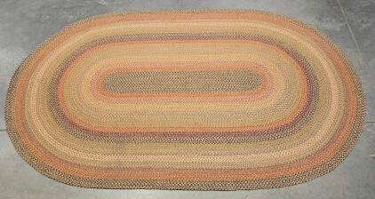 Braided Oval Area Rug, Multi-Color Earth Tones, Approx 8' x 5', Flat-Weave Reversible Rug