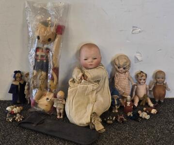 Vintage & Antique Dolls Lot&mdash;Bisque, Composition, Wooden, Miniatures&mdash;16+ Dolls 1920s&ndash;1970s