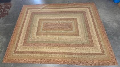 Rectangular Braided Area Rug 8x10 ft, Earth Tones, Wool/Cotton Blend, Concentric Stripe Pattern