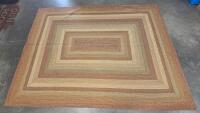 Rectangular Braided Area Rug 8x10 ft, Earth Tones, Wool/Cotton Blend, Concentric Stripe Pattern