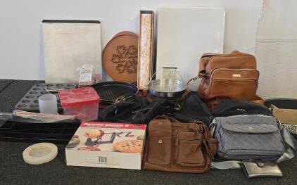 Mixed Lot: Samsonite Bags, Norpro Apple-Mate 2, Baking Pans, Kitchenware, Canvas, Accessories