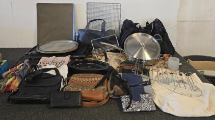 Mixed Household Goods Lot: Cookware, Bags, Kitchen Tools, Approx. 15-22 Pieces