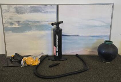 Coleman Dual Action Quickpump Manual Air Pump w/ Hose & Adapters, Inflates Mattresses & Boats, Ocean Wall Art, Vase
