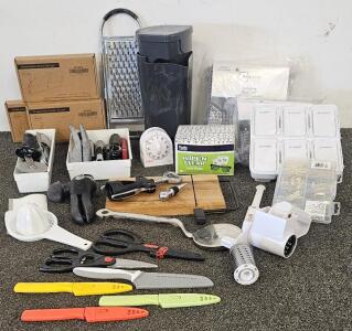 Mixed Lot: Clarifion Air Purifiers, PRIORARE LED Lights, Mainstays Rug Pads, Assorted Kitchen Tools