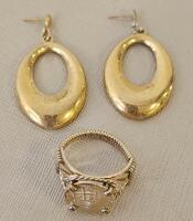 Assorted Costume Jewelry Lot: Brooches, Bracelets, Rings, Earrings, Keychain - 2